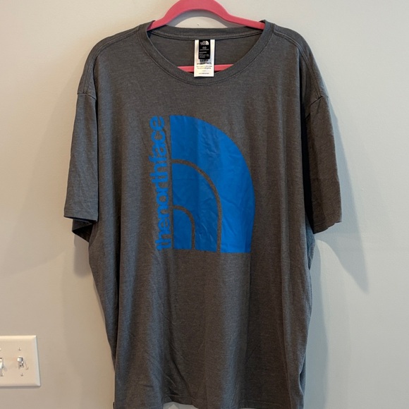 The North Face Men's Charcoal Tee with Vibrant Blue Graphic - Picture 1 of 4